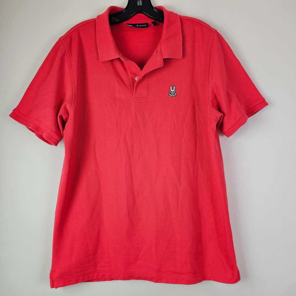 Psycho Bunny Mens Red Pima Cotton Short Sleeve Polo Shirt Size 6 L B6K001C200